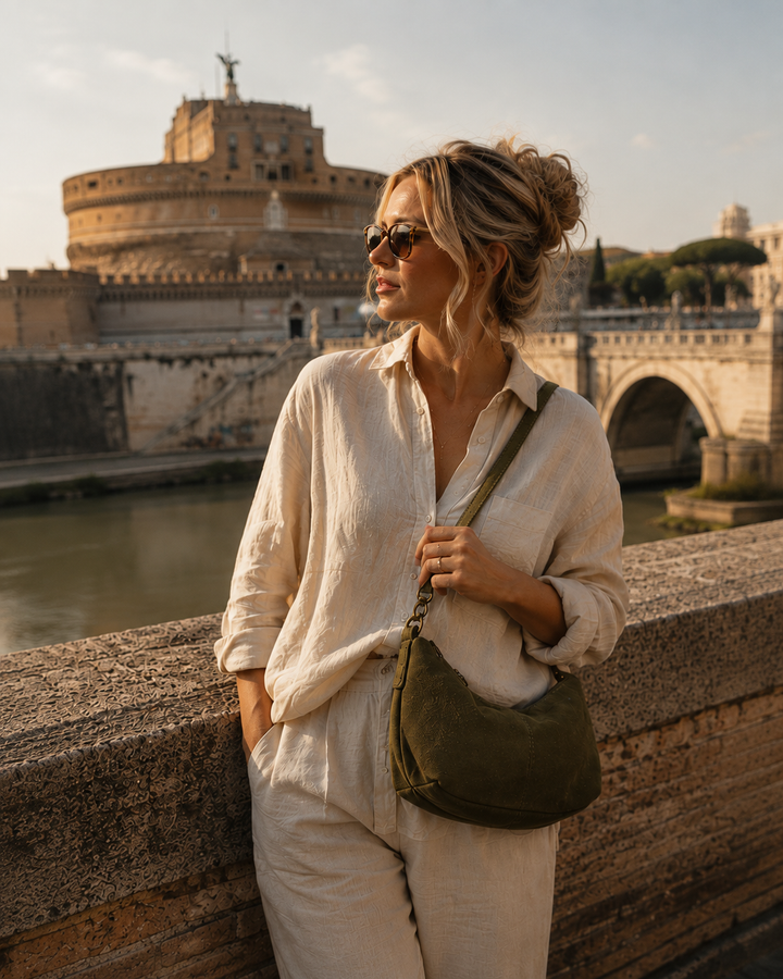 Suede Bobby Banana Bag Olive