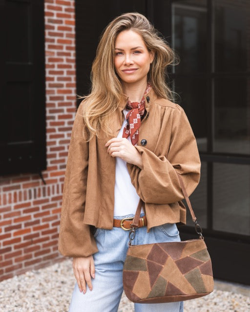 Suede Patchwork Shoulder Bag