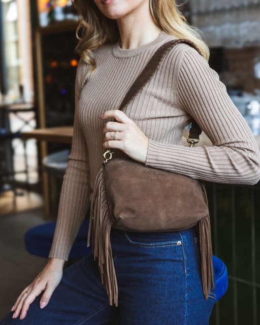 Suede Stormy Fringes Small Shoulderbag Cacao