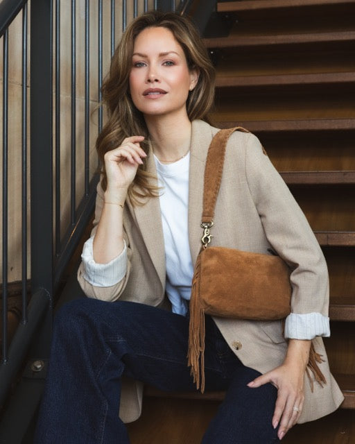 Suede Stormy Fringes Small Shoulderbag Light Cognac