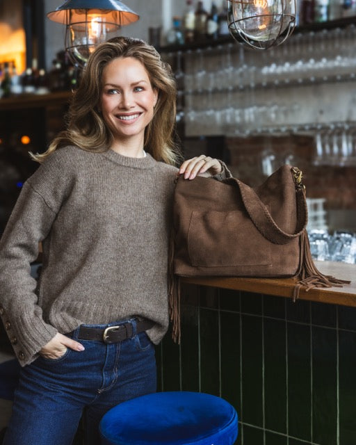 Suede Stormy Fringes Big Shoulderbag Cacao
