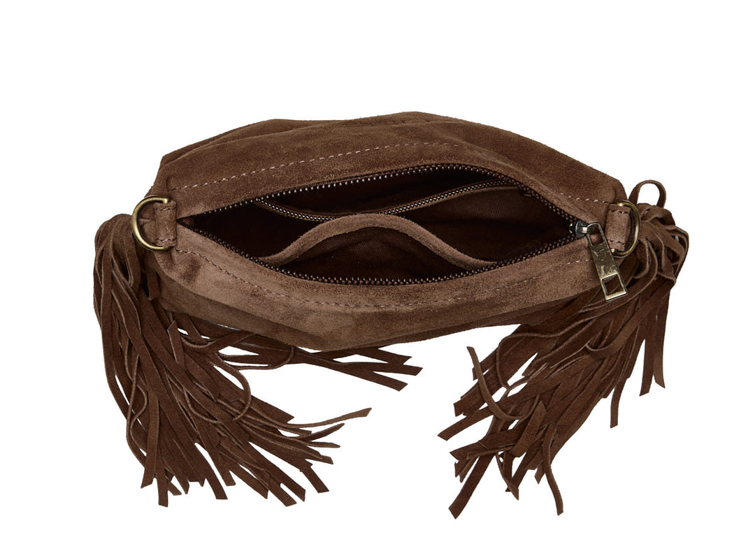 Suede Stormy Fringes Small Shoulderbag Cacao