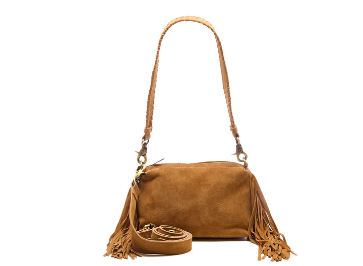 Suede Stormy Fringes Small Shoulderbag Light Cognac