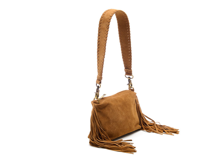 Suede Stormy Fringes Small Shoulderbag Light Cognac