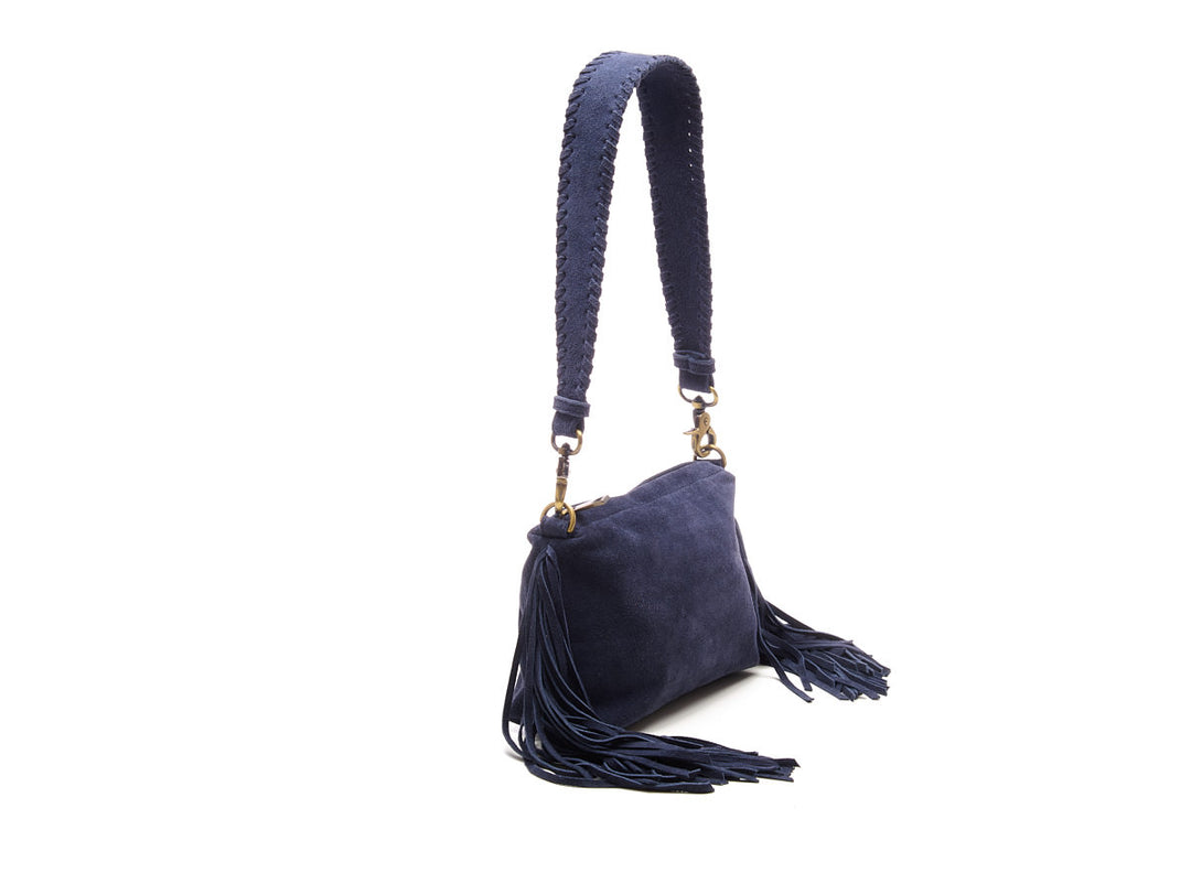 Suede Stormy Fringes Small Shoulderbag Navy Blue