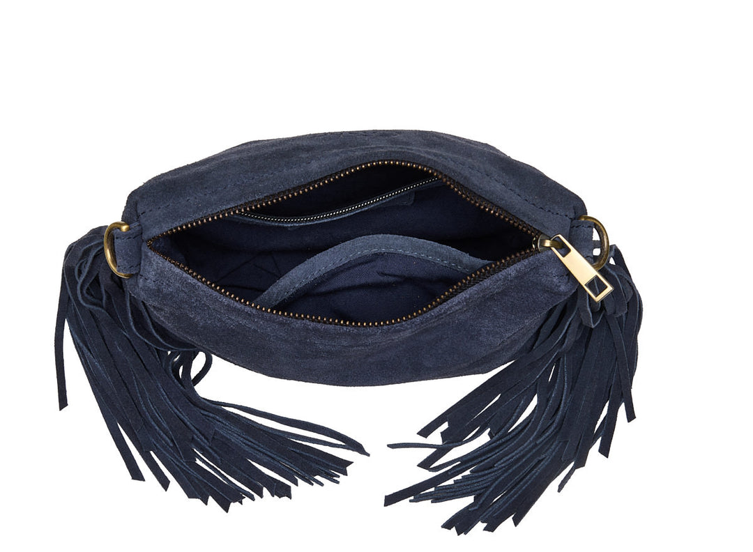 Suede Stormy Fringes Small Shoulderbag Navy Blue