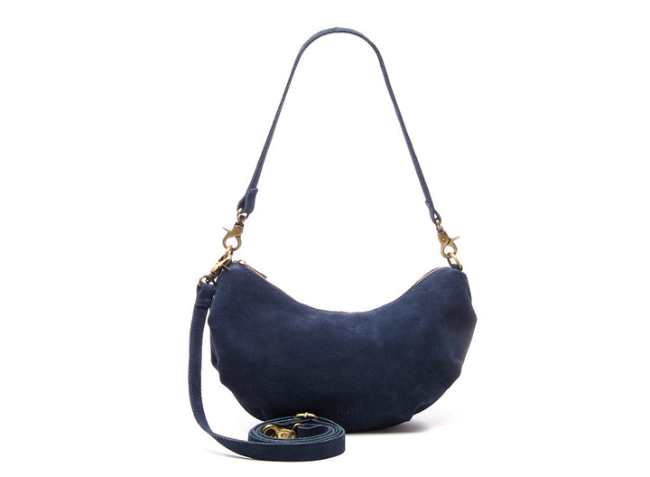Suede Bobby Banana Bag Navy Blue