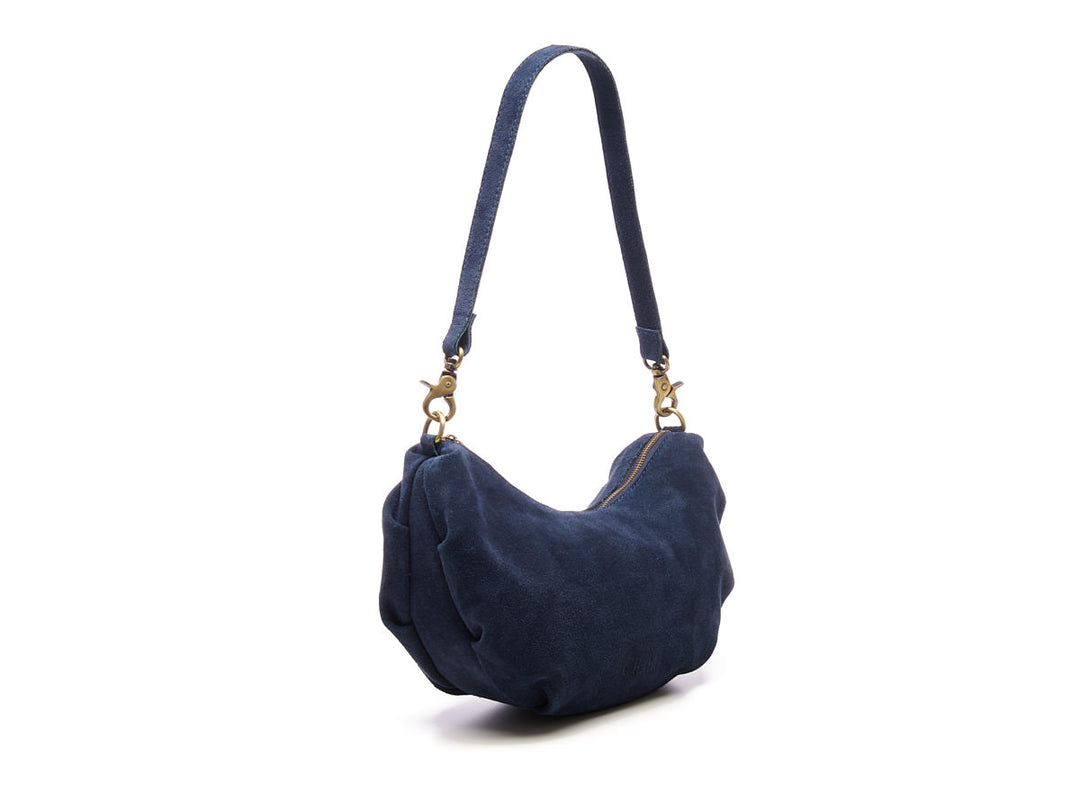 Suede Bobby Banana Bag Navy Blue