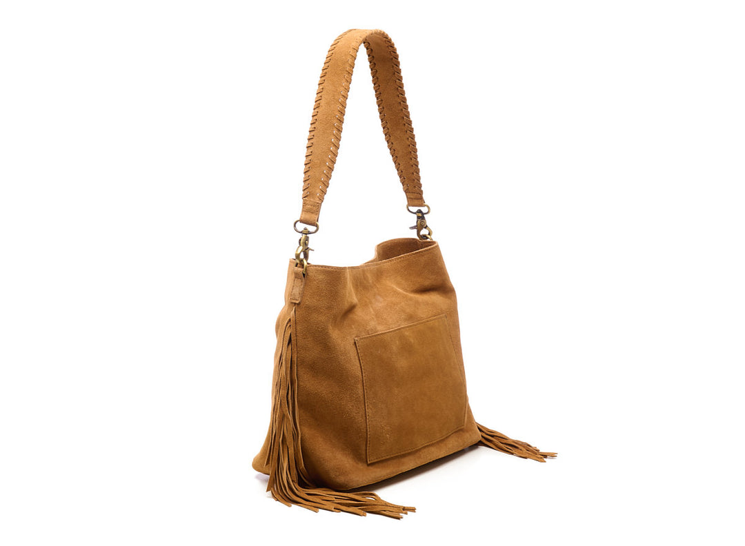 Suede Stormy Fringes Big Shoulderbag Light Cognac