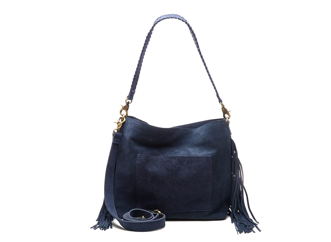 Suede Stormy Fringes Big Shoulderbag Navy Blue