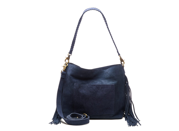 Suede Stormy Fringes Big Shoulderbag Navy Blue