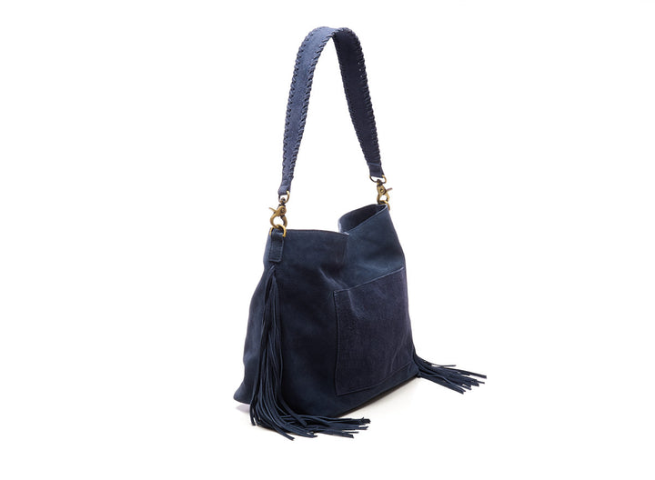 Suede Stormy Fringes Big Shoulderbag Navy Blue