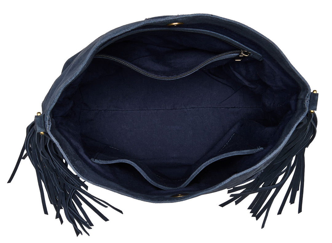 Suede Stormy Fringes Big Shoulderbag Navy Blue