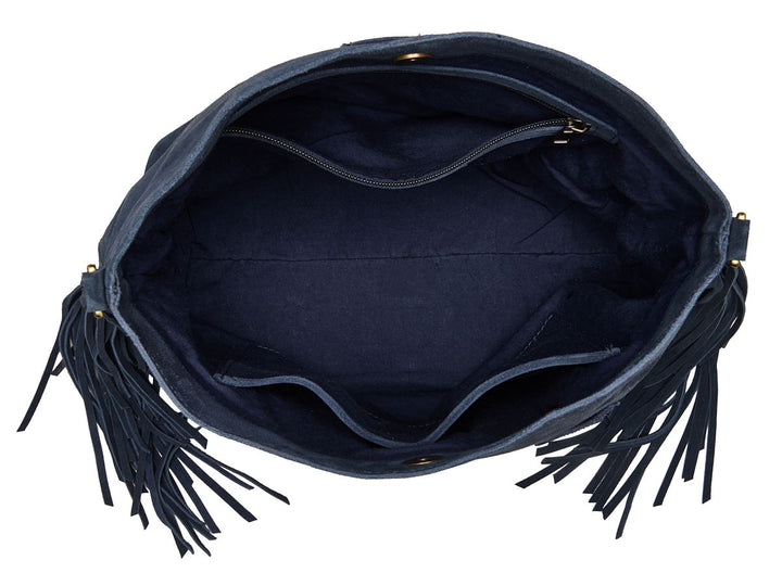 Suede Stormy Fringes Big Shoulderbag Navy Blue