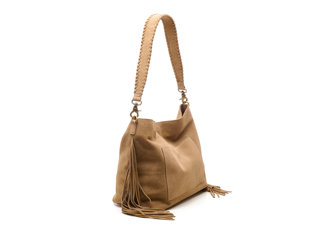 Suede Stormy Fringes Big Shoulderbag Sand