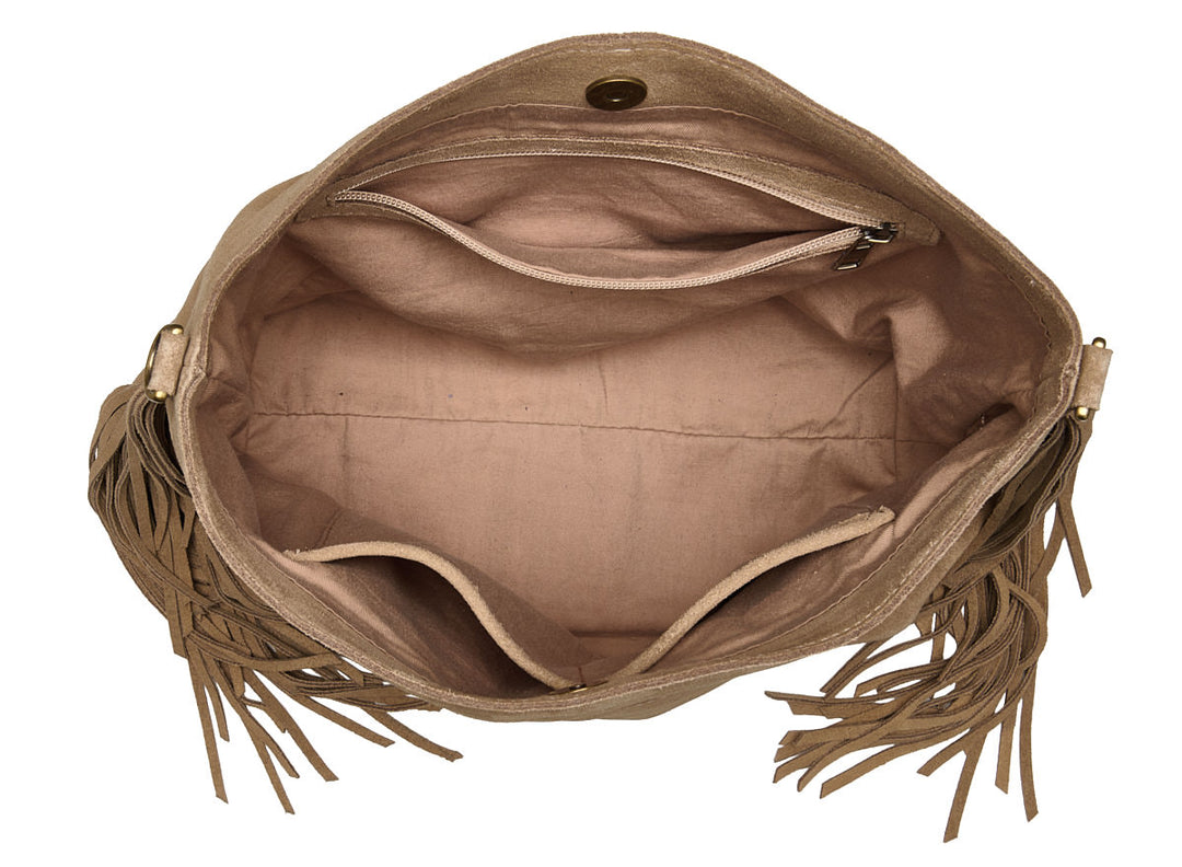 Suede Stormy Fringes Big Shoulderbag Sand