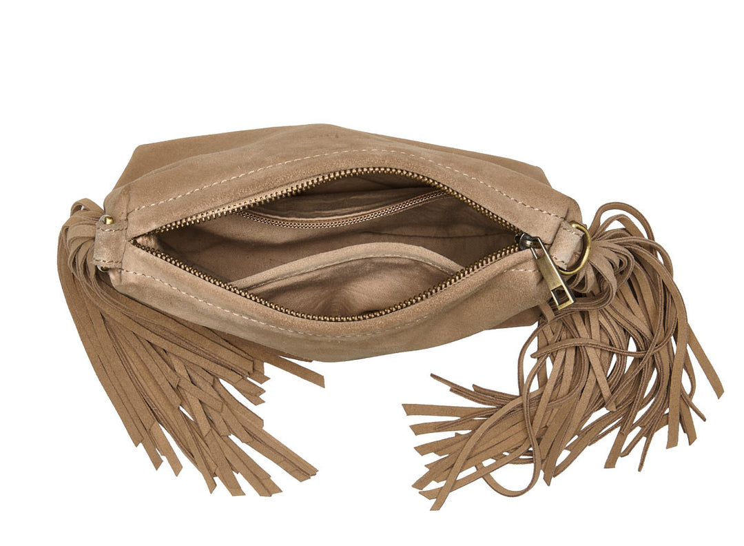 Suede Stormy Fringes Small Shoulderbag Sand